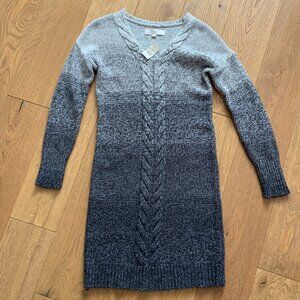 Ann Taylor Loft Grey Ombre Striped Knit V Neck Wool Blend Dress Small Petite